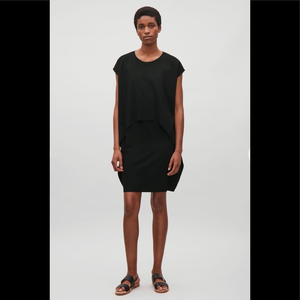 COS short sleeved layered dress in Black Size Small
